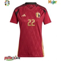 Camiseta Bélgica Jeremy Doku #22 Primera Equipación para mujer Eurocopa 2024 manga corta